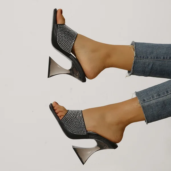 Chic / Beautiful Pool Blue Street Wear Summer Womens Sandals 2022 9 cm Stiletto Heels Crystal Open / Peep Toe Sandals High Heels