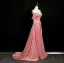 Schöne Rosa Perlenstickerei Applikationen Ballkleider 2025 A Linie Off Shoulder Ärmellos Rückenfreies Sweep / Pinsel Zug Ball Festliche Kleider