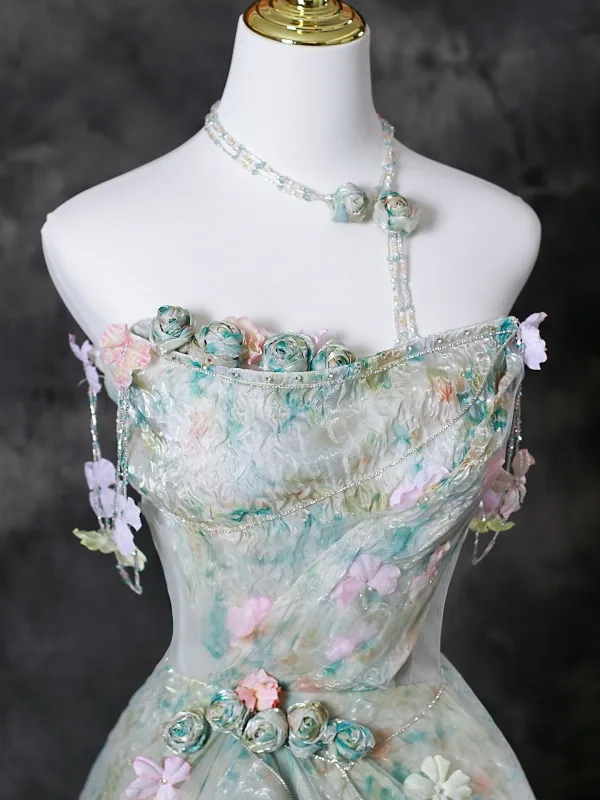 Chic / Belle Vert Cendré Appliques Floral Robe De Bal 2025 Princesse Bustier Sans Manches Dos Nu Train De Balayage Robe De Ceremonie