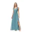 Modest / Simple Pool Blue Split Front Bridesmaid Dresses 2023 A-Line / Princess Chiffon V-Neck Sleeveless Backless Floor-Length / Long Bridesmaid Dresses