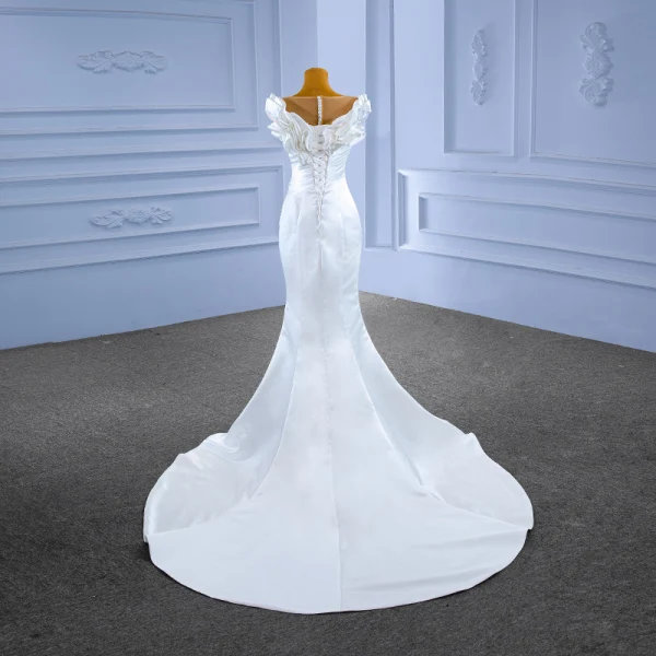High-end White Beading Pearl Satin Wedding Dresses 2022 Trumpet / Mermaid Ruffle Scoop Neck Sleeveless Floor-Length / Long Wedding