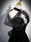 Chic / Beautiful Black Beading Rhinestone Velvet Prom Dresses 2024 Ball Gown Halter Sleeveless Backless Bow Floor-Length / Long Prom Formal Dresses