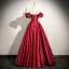 Vintage / Retro Red Satin Prom Dresses 2025 Ball Gown Off-The-Shoulder Short Sleeve Backless Floor-Length / Long Prom Formal Dresses