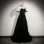 Chinese style Black Pearl Flower Velvet Prom Dresses Cheongsam 2023 A-Line / Princess High Neck Short Sleeve Backless Floor-Length / Long Prom Formal Dresses