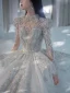 Luxury / Gorgeous White Beading Rhinestone Sequins Wedding Dresses 2024 Ball Gown High Neck Long Sleeve Backless Royal Train Wedding