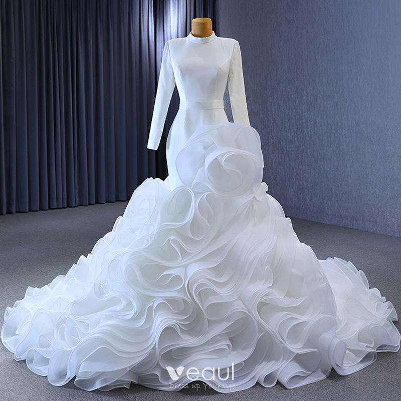 Muslim Wedding Dress, White Wedding Dress,long sleeve Silk wedding dress,  Applique wedding dress, Satin wedding dress. -  Portugal