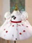 Chic / Belle Blanche Fraise Anniversaire Courte Robe Ceremonie Fille 2025 Robe Boule Encolure Dégagée Gonflée Manches Courtes Noeud Ceinture