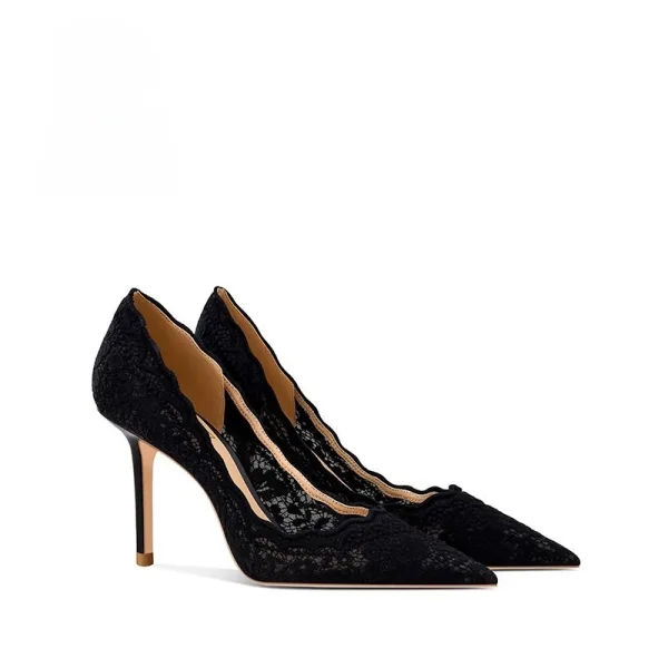 Sexy Black Evening Party Lace Flower Pumps 2026 6 cm Stiletto Heels Pointed Toe Pumps High Heels