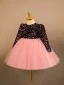Chic / Beautiful Blushing Pink Bow Sequins Birthday Flower Girl Dresses 2024 Ball Gown Scoop Neck Short Long Sleeve