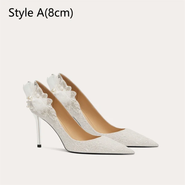 Charming Silver Glitter Appliques Wedding Shoes 2024 8 cm Stiletto Heels Pointed Toe Wedding Pumps High Heels