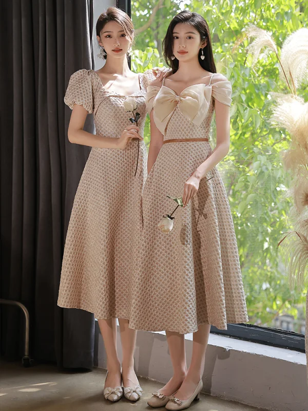 khaki bridesmaid dress Light Champagne Mismatched Bridesmaid Dresses, Dress C main image 1