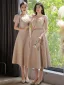 Modest / Simple Khaki Bridesmaid Dresses 2022 A-Line / Princess Short Sleeve Backless Sash Floor-Length / Long Bridesmaid Dresses