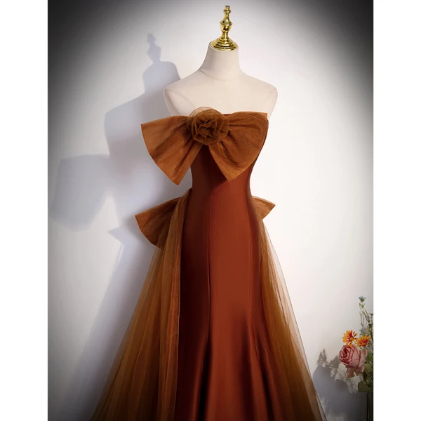 Chic / Belle Chocolat Robe De Bal 2023 Trompette / Sirène Bustier Noeud Sans Manches Dos Nu Longue Promo Robe De Ceremonie