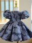 Vintage / Retro Navy Blue Flower Birthday Short Flower Girl Dresses 2022 Ball Gown Scoop Neck Puffy Short Sleeve Flower Girl Dresses