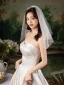 Modest / Simple White Heart-shaped Tulle Wedding Veils 2025