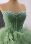 High-end Sage Green Cascading Ruffles Beading Sequins Prom Dresses 2025 Ball Gown Strapless Sleeveless Backless Chapel Train Prom Formal Dresses