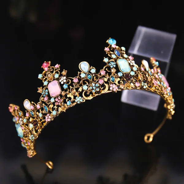 Baroque Multi-Colors Alloy Rhinestone Bridal Hair Accessories Wedding Tiara 2023