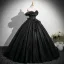 Elegant Black Appliques Prom Dresses 2025 Ball Gown Off-The-Shoulder Short Sleeve Backless Floor-Length / Long Formal Dresses
