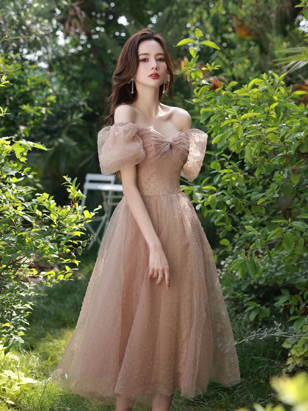 Chic / Belle Rougissant Rose Anniversaire Robe De Fête 2022 Princesse Encolure Carrée Gonflée Manches Courtes Dos Nu Longue Robe De Ceremonie