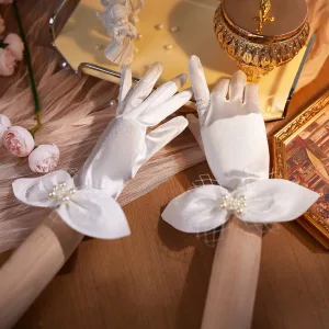 Elegant Elfenben Perle Sløyfe Satin Bryllup Brudehansker 2026