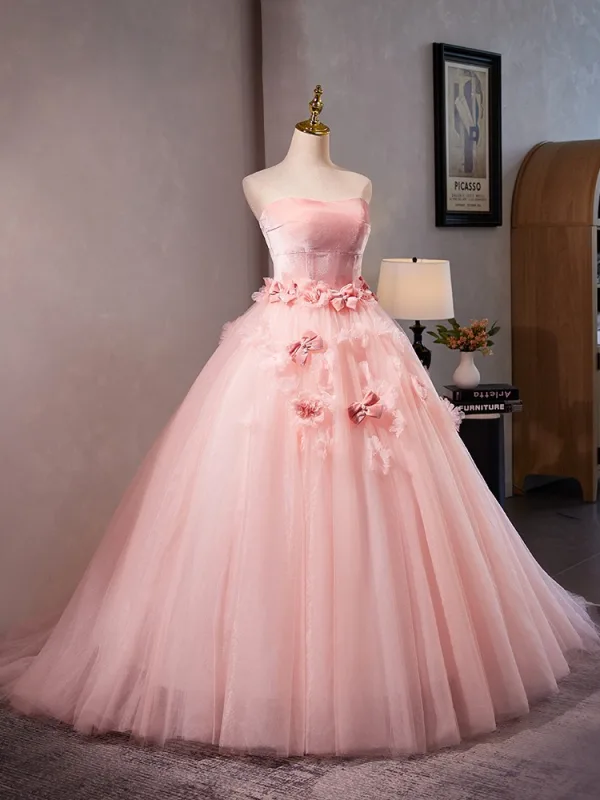 Chic / Belle Rougissant Rose Noeud Appliques Robe De Bal 2024 Robe Boule Bustier Sans Manches Dos Nu Train De Balayage Promo Robe De Ceremonie