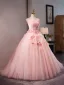 Chic / Belle Rougissant Rose Noeud Appliques Robe De Bal 2024 Robe Boule Bustier Sans Manches Dos Nu Train De Balayage Promo Robe De Ceremonie