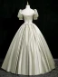 Elegant Sage Green Beading Sequins Lace Flower Prom Dresses 2024 Ball Gown Square Neckline Puffy Short Sleeve Backless Floor-Length / Long Prom Formal Dresses
