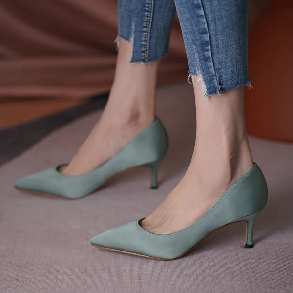Modest / Simple Green Office OL Pumps 2023 Satin 6 cm Stiletto Heels Pointed Toe Pumps High Heels