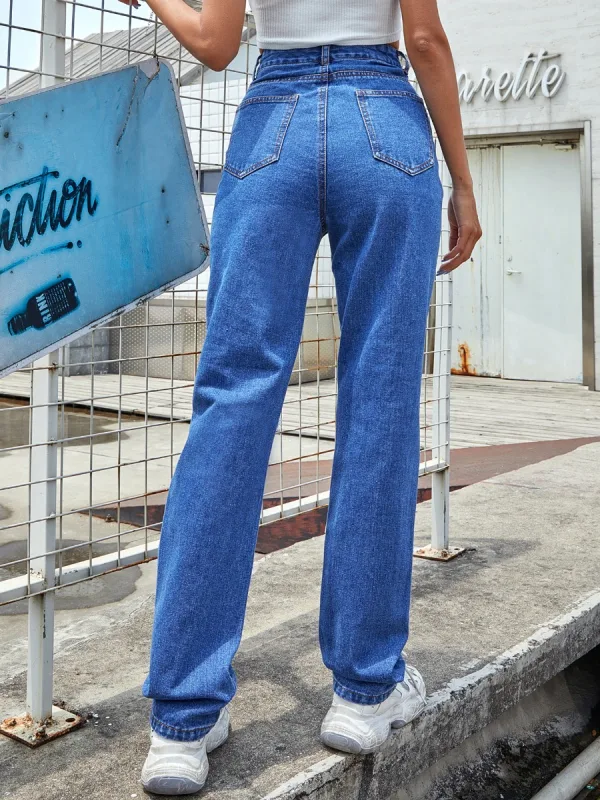Ripped Women Denim Jeans 2021 Ocean Blue Straight Pants Floor-Length / Long Bottoms Street Wear