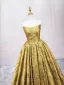 Vintage / Retro Gold Printing Prom Dresses 2025 Ball Gown Strapless Sleeveless Backless Floor-Length / Long Prom Formal Dresses