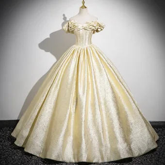 Hermoso Amarillo Vestidos De Gala Ball Gown 2025 Fuera Del Hombro Manga Corta Sin Espalda Largos Gala Vestidos Formales