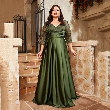 Chic Belle Vert Foncé En Dentelle Fleur Grande Taille Robe De Soirée 2025 Princesse V Cou 3 4 Manches Dos Nu Promo Longue Robe De Ceremonie