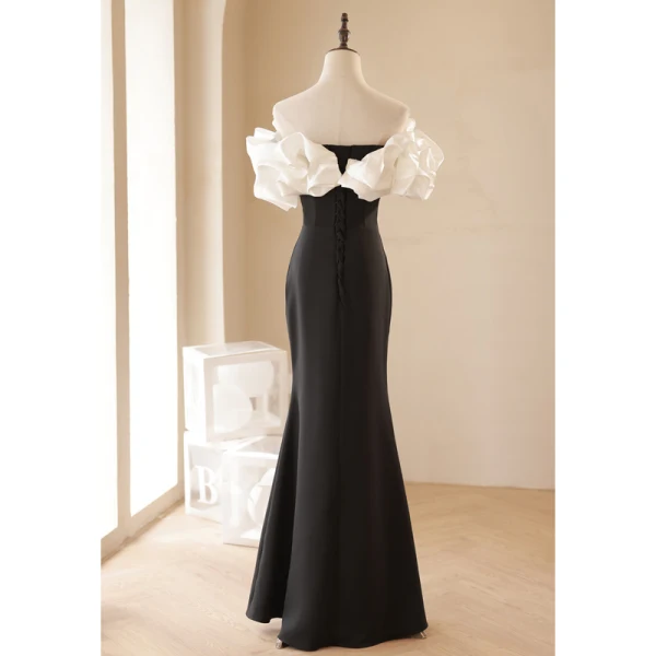 Sexy Black Evening Dresses 2023 Trumpet / Mermaid Ruffle Off-The-Shoulder Short Sleeve Backless Floor-Length / Long Evening Party Formal Dresses