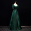 Vintage / Retro Dark Green Satin Prom Dresses 2024 A-Line / Princess Square Neckline Short Sleeve Backless Floor-Length / Long Prom Formal Dresses