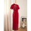 Chinese style Blushing Pink Pearl Printing Split Front Evening Party Cheongsam 2025 Trumpet / Mermaid High Neck Short Sleeve Floor-Length / Long