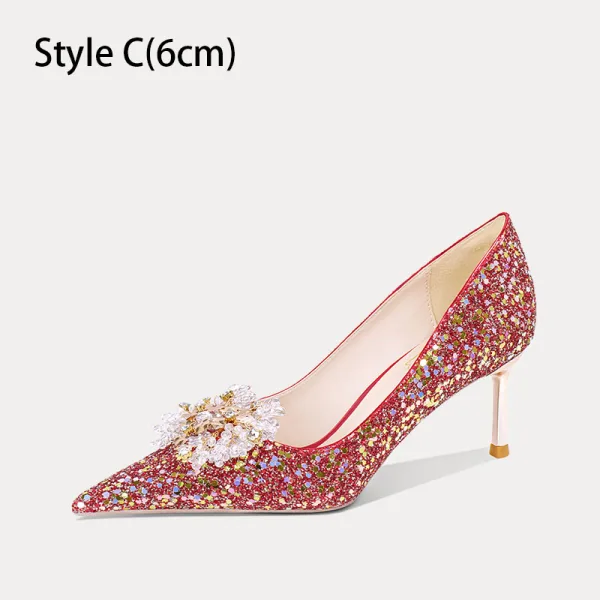 Chinese style Sparkly Red Rhinestone Sequins Wedding Shoes 2024 10 cm Stiletto Heels Pointed Toe Wedding Pumps High Heels