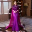 Chinese style Purple Sequins Tassel Cheongsam 2023 Trumpet / Mermaid Satin High Neck Short Sleeve Floor-Length / Long Evening Party Cheongsam / Qipao