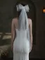 Modest / Simple White Bow 1 m Wedding Veils 2025 Tulle
