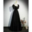 Élégant Noire Satin Perle Robe De Soirée 2023 Princesse Encolure Carrée Manches Courtes Dos Nu Longue Promo Robe De Ceremonie