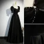 Élégant Noire Satin Perle Robe De Soirée 2023 Princesse Encolure Carrée Manches Courtes Dos Nu Longue Promo Robe De Ceremonie