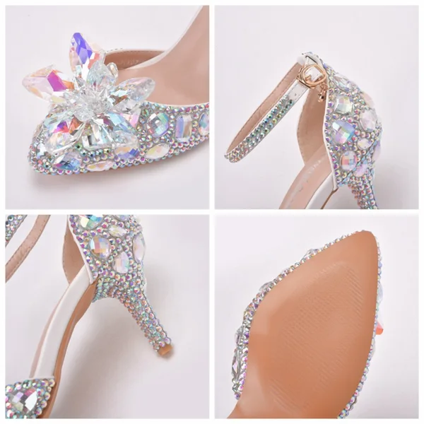 Charmant Multifarben Strass Kristall Brautschuhe 2022 7 cm Stilettos Spitzschuh Hochzeit Sandaletten Hochhackige