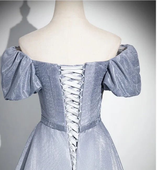 Chic / Beautiful Multi-Colors Grey Glitter Prom Dresses 2024 A-Line / Princess Square Neckline Short Sleeve Backless Floor-Length / Long Prom Formal Dresses
