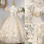 Sparkly Champagne Multi-Colors Sequins Birthday Flower Girl Dresses 2022 Ball Gown Square Neckline Puffy Short Sleeve Backless Floor-Length / Long Flower Girl Dresses