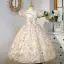 Sparkly Champagne Multi-Colors Sequins Birthday Flower Girl Dresses 2022 Ball Gown Square Neckline Puffy Short Sleeve Backless Floor-Length / Long Flower Girl Dresses