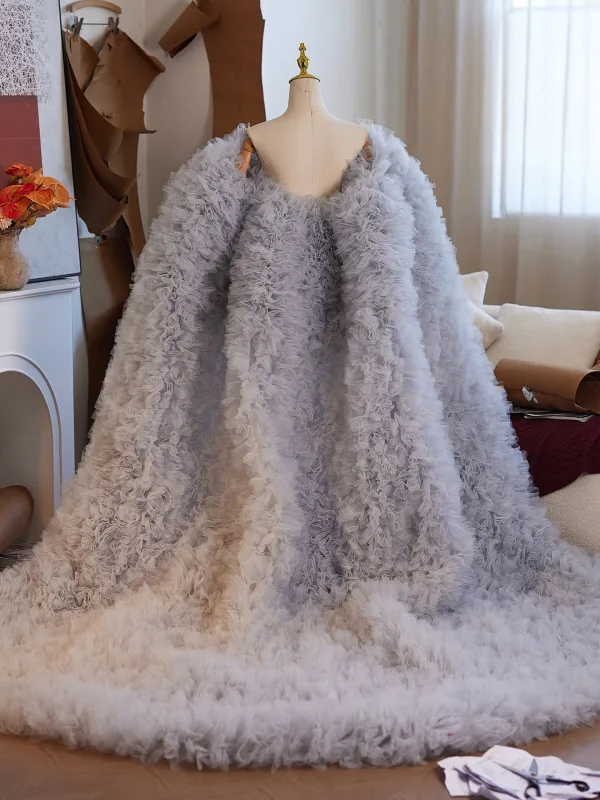 Luxe Gris Fait main Volants Promo Vestes & Enveloppements châle Manches Courtes 2025