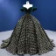 Scintillantes Vert Foncé Perlage Paillettes Daim Robe De Bal 2022 Robe Boule De l'épaule Manches Courtes Dos Nu Chapel Train Promo Robe De Ceremonie