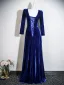 Vintage / Retro Royal Blue Velvet Prom Dresses 2026 Trumpet / Mermaid Square Neckline 3/4 Sleeve Backless Floor-Length / Long Formal Dresses