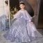 Sparkly Lavender Bow Sequins Birthday Flower Girl Dresses 2025 Ball Gown High Neck Long Sleeve Sweep Train