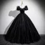 Elegant Black Glitter Prom Dresses 2025 Ball Gown Square Neckline Bow Short Sleeve Backless Floor-Length / Long Prom Formal Dresses