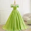 Élégant Vert Perlage Robe De Bal 2025 Robe Boule De l'épaule Manches Courtes Train De Balayage Robe De Ceremonie